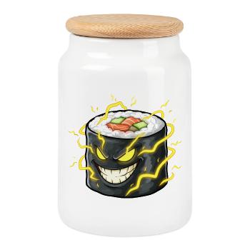 Rouleau de sushi démon de feu - Boîte à biscuits avec couvercle en bois - blanc - Devant