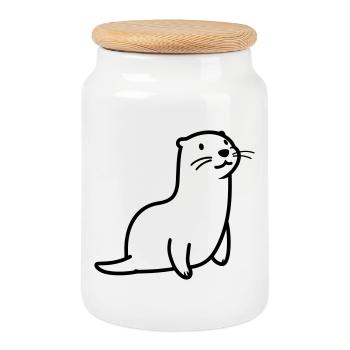 loutre - Boîte à biscuits avec couvercle en bois - blanc - Devant