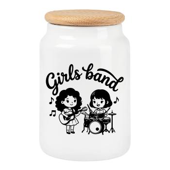 girls band - Cookie Jar with Wooden Lid - white - Front