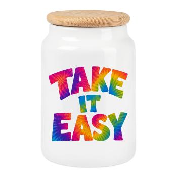 TAKE IT EASY – Relaxed into summer mode - Cookie Jar with Wooden Lid - white - Front