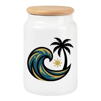 Wave Palm Tree Surfing Beach Club de vacances sur la plage - Boîte à biscuits avec couvercle en bois - blanc - Devant