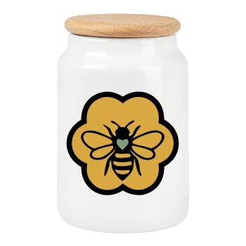 bee heart honeycomb beekeeping nature conservation beekeeper - Cookie Jar with Wooden Lid - white - Front
