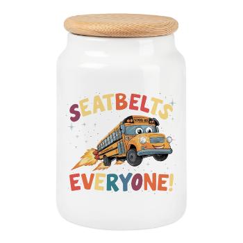 Vol de fusée du bus scolaire spatial - Boîte à biscuits avec couvercle en bois - blanc - Devant
