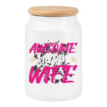 Awsome muddy wife Schlammlauf Mud Run Muddy Race - Cookie Jar with Wooden Lid - white - Front