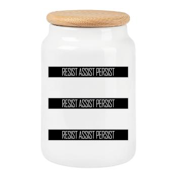 Resist Assist Persist Aktivismus Motivation Logo - Keksdose mit Holzdeckel - Weiß - Vorne