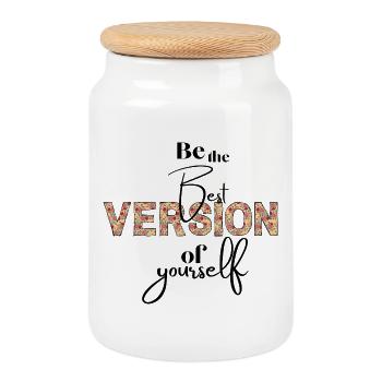 Version Florale Typo - Keksdose mit Holzdeckel - Weiß - Vorne