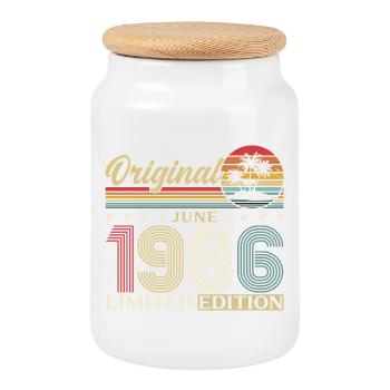 Cadeau du 40e anniversaire Millésime de juin 1986 - Boîte à biscuits avec couvercle en bois - blanc - Devant