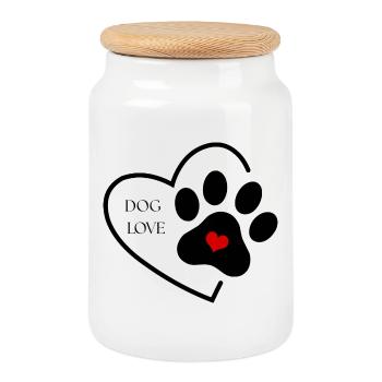 Amour du chien – Patte de cœur - Boîte à biscuits avec couvercle en bois - blanc - Devant