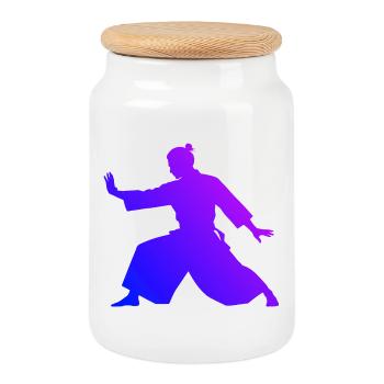 Self Defense Gift Idea for Aikido Exam - Cookie Jar with Wooden Lid - white - Front