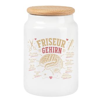 Name  Friseur Gehirn Humor Shirt - Keksdose mit Holzdeckel - Weiß - Vorne