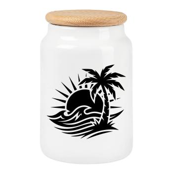 Océan Palm Tree Beach - Boîte à biscuits avec couvercle en bois - blanc - Devant