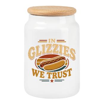 Fan de hot-dogs Glizzy Gobbler et Maître du Grill - Boîte à biscuits avec couvercle en bois - blanc - Devant