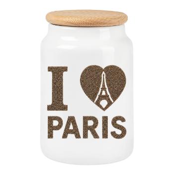 J’adore l’art de foule de Paris - Boîte à biscuits avec couvercle en bois - blanc - Devant