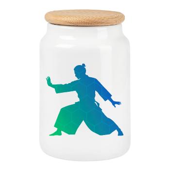 Selbstverteidigung Geschenkidee für Aikido-Prüfung - Keksdose mit Holzdeckel - Weiß - Vorne