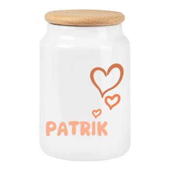 Name Patrik - Cookie Jar with Wooden Lid - white - Front