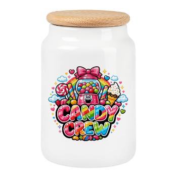 Candy Crew Bonbons Kawaii Illustration - Boîte à biscuits avec couvercle en bois - blanc - Devant