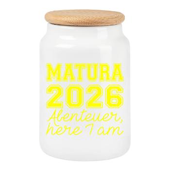 Matura 2026 Spruch - Keksdose mit Holzdeckel - Weiß - Vorne