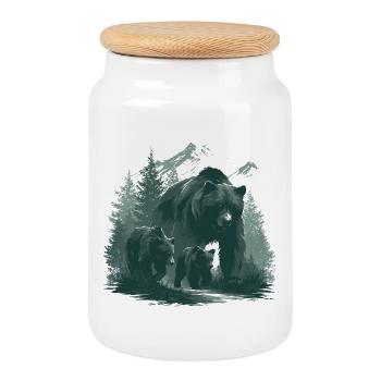 Mama-Geschenk | Wilderness Family Bear - Keksdose mit Holzdeckel - Weiß - Vorne