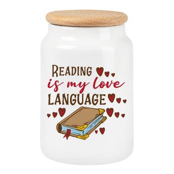 Lesen ist meine Liebessprache – Buch Design - Keksdose mit Holzdeckel - Weiß - Vorne