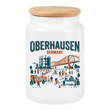 Oberhausen Germany Gasometer And Skybridge Skyline - Cookie Jar with Wooden Lid - white - Front