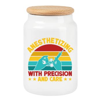 Anesthesiologist With Precision & Care Anesthesia - Cookie Jar with Wooden Lid - white - Front