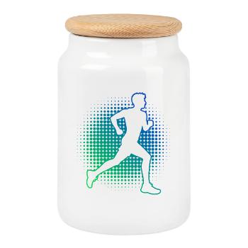 Geschenkidee für einen Running mit Running - Keksdose mit Holzdeckel - Weiß - Vorne