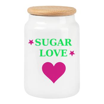 Sugar Love Heart Néon Rétro - Boîte à biscuits avec couvercle en bois - blanc - Devant
