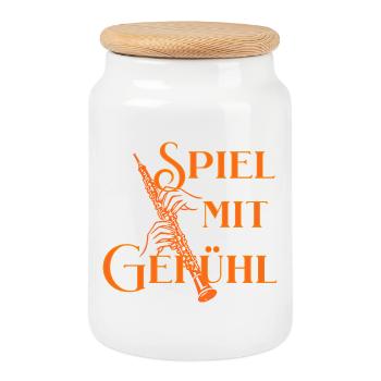 Playing with Feeling - Oboe Saying for Oboists - Cookie Jar with Wooden Lid - white - Front