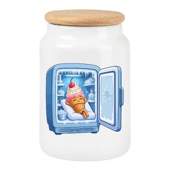 Kühlschrank Eiscreme Kuschelheld - Keksdose mit Holzdeckel - Weiß - Vorne