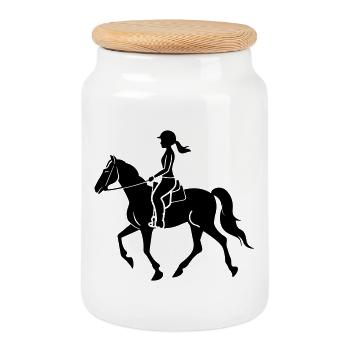 Équitation - Boîte à biscuits avec couvercle en bois - blanc - Devant