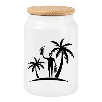 Fête de plage Palm Tree Symbol, - Boîte à biscuits avec couvercle en bois - blanc - Devant