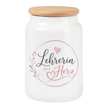 Lehrerin mit Herz!  - Keksdose mit Holzdeckel - Weiß - Vorne