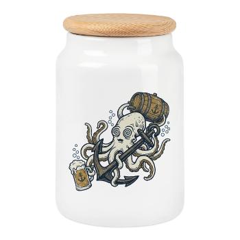 Bier Tintenfisch - Keksdose mit Holzdeckel - Weiß - Vorne