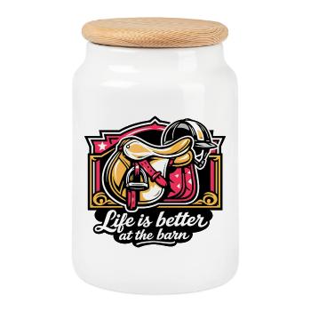 Life better in the barn - Cookie Jar with Wooden Lid - white - Front