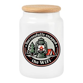 Feu de camp au lieu du Wi-Fi - Boîte à biscuits avec couvercle en bois - blanc - Devant