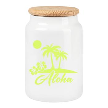 Silhouette de l’île Aloha Palm Trees - Boîte à biscuits avec couvercle en bois - blanc - Devant