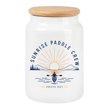 Journée photo de l’équipe de pagaie Sunrise Paddle Kayak Party Photo Day - Boîte à biscuits avec couvercle en bois - blanc - Devant
