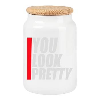 You Look Pretty Funny Complement Self Love Logo - Cookie Jar with Wooden Lid - white - Front