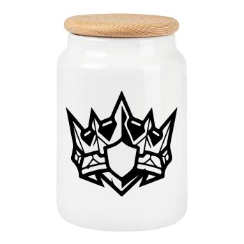 Symbole de la couronne - Boîte à biscuits avec couvercle en bois - blanc - Devant