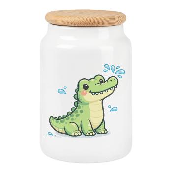 Crocodile water fun - Cookie Jar with Wooden Lid - white - Front