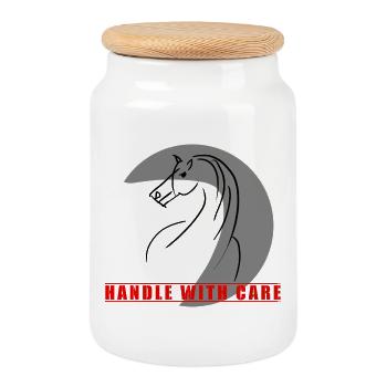 Horse in a circle with note Handle with Care - Cookie Jar with Wooden Lid - white - Front