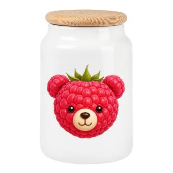 Raspberry with animal face Cute fruit motif - Cookie Jar with Wooden Lid - white - Front