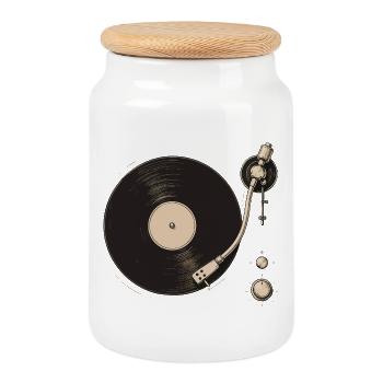Analoge Vinyl-Plattenspieler-Vibes - Keksdose mit Holzdeckel - Weiß - Vorne