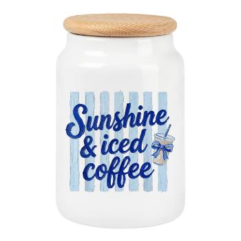 Soleil et café glacé sur lattes bleues - Boîte à biscuits avec couvercle en bois - blanc - Devant