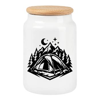 Zelt Camping Outdoor Symbol - Keksdose mit Holzdeckel - Weiß - Vorne