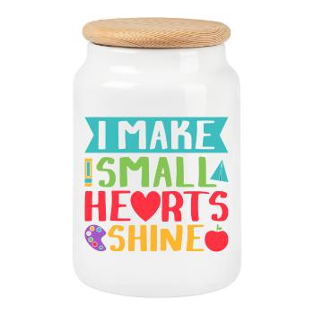 Pre K Teacher Small Hearts Shine Kindergarten - Cookie Jar with Wooden Lid - white - Front