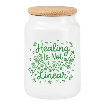 La guérison de la santé mentale n’est pas linéaire - Boîte à biscuits avec couvercle en bois - blanc - Devant