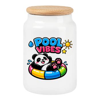Pool Vibes Panda Relax - Cookie Jar with Wooden Lid - white - Front