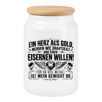 Ein Herz aus Gold, Nerven wie Drahtseile und einen - Keksdose mit Holzdeckel - Weiß - Vorne