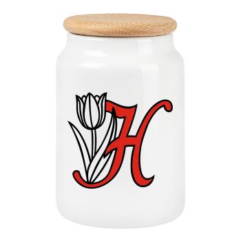 Buchstabe, Initiale, Blume - Keksdose mit Holzdeckel - Weiß - Vorne